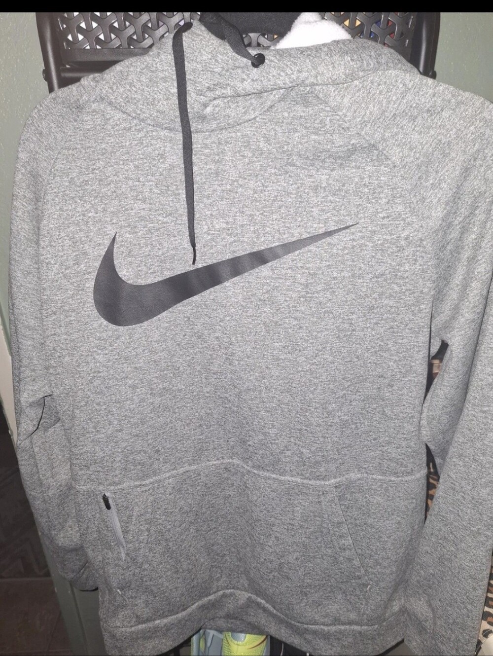 Nike Gray Heather Pullover Hoodie with Black Swoosh